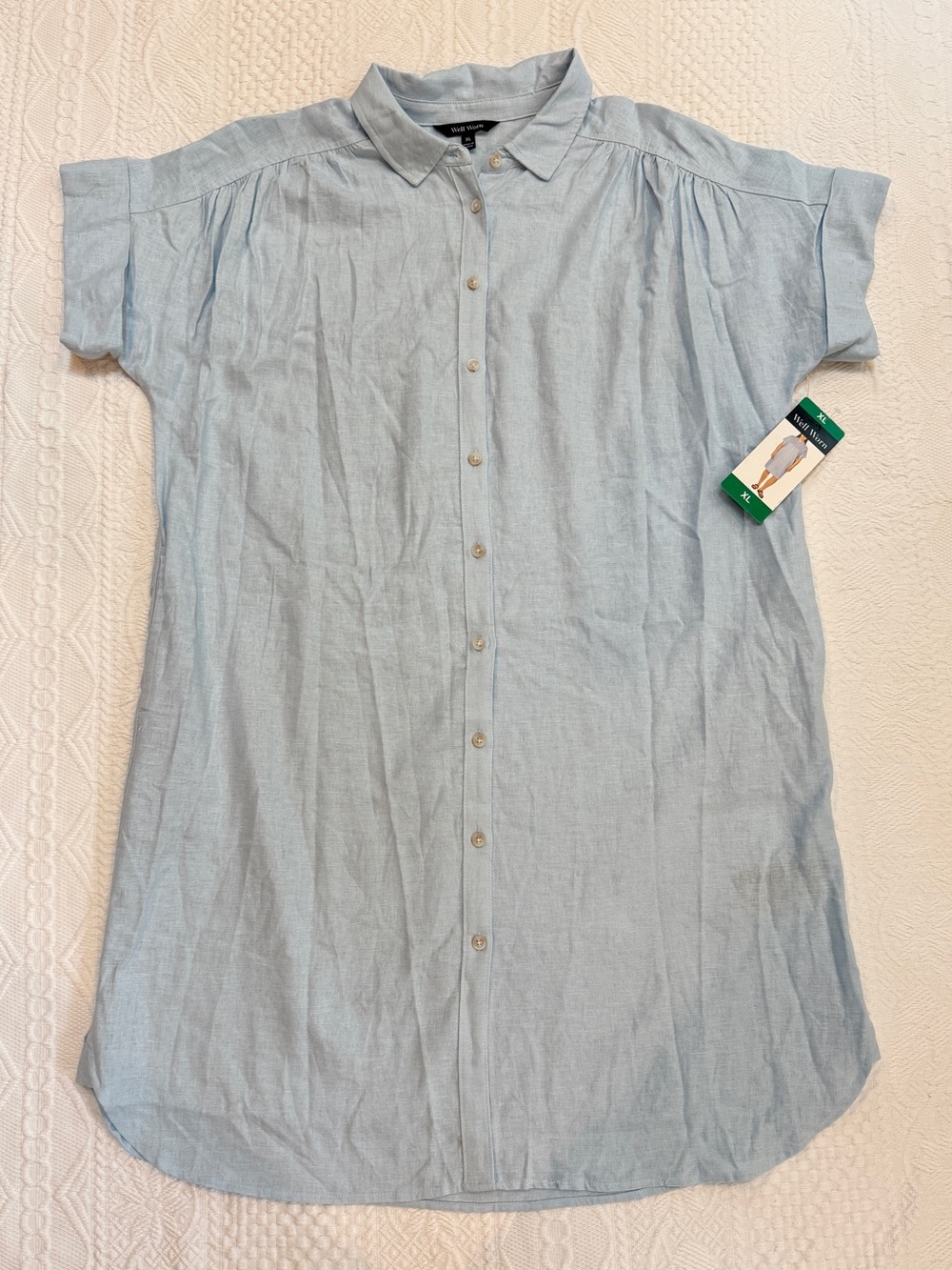 NWT Well Worn Linen Blend Shirt Dress Light Blue Women’s XL Has Pockets!